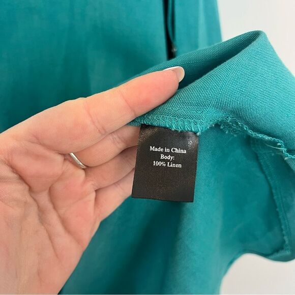 Toofan teal linen 1X blouse with buttons down arm - Picture 12 of 14